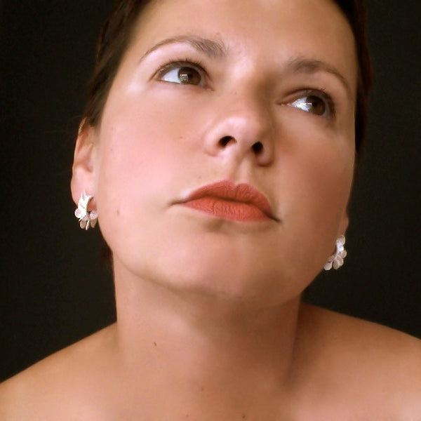 Icon hoop stud Earrings, satin silver by Fiona DeMarco