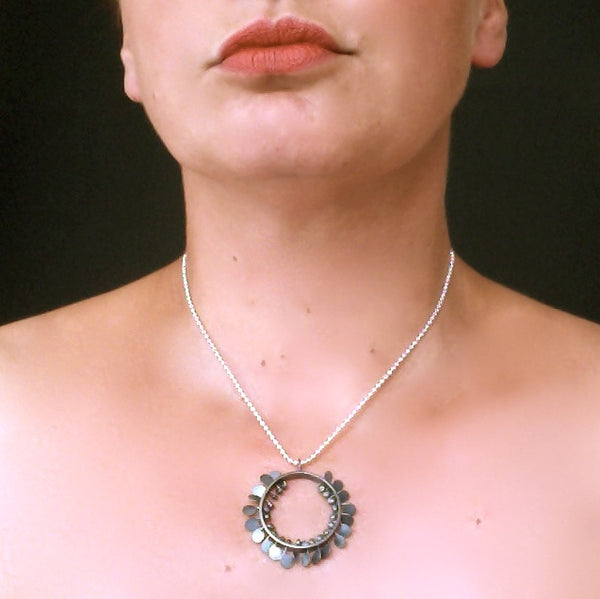 Icon wide Pendant, oxidised silver by Fiona DeMarco