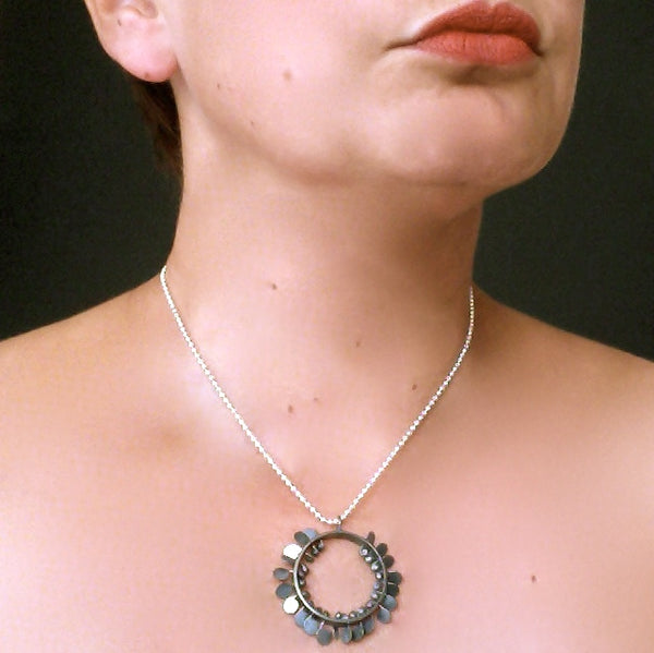 Icon wide Pendant, oxidised silver by Fiona DeMarco
