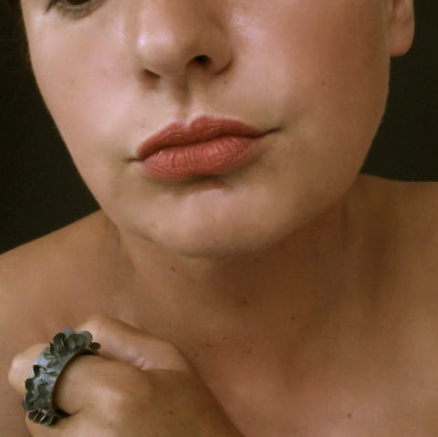 Icon wide Ring, oxidised silver by Fiona DeMarco