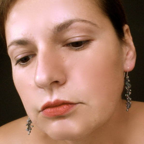 Harmony dangling Earrings, oxidised silver by Fiona DeMarco