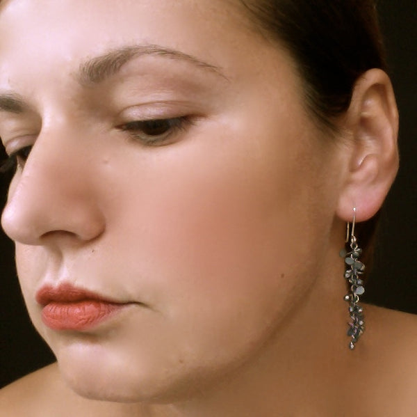 Harmony dangling Earrings, oxidised silver by Fiona DeMarco