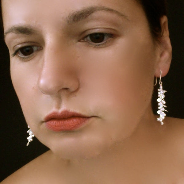 Harmony dangling Earrings, satin silver by Fiona DeMarco