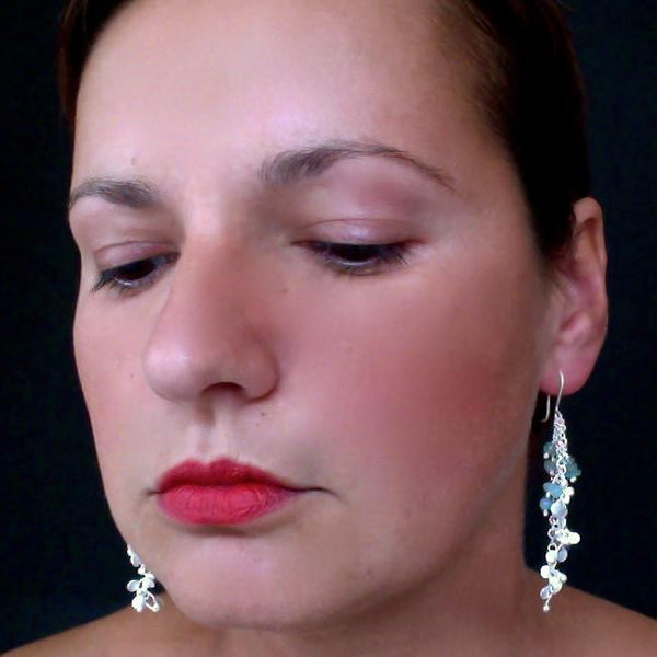 Adorn dangling Earrings with amazonite, apatite and aventurine, satin silver by Fiona DeMarco