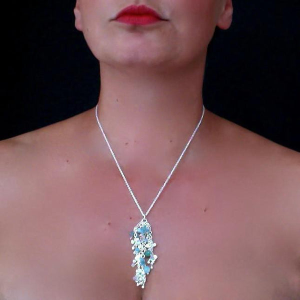 Adorn Pendant with amazonite, apatite and aventurine, satin silver by Fiona DeMarco