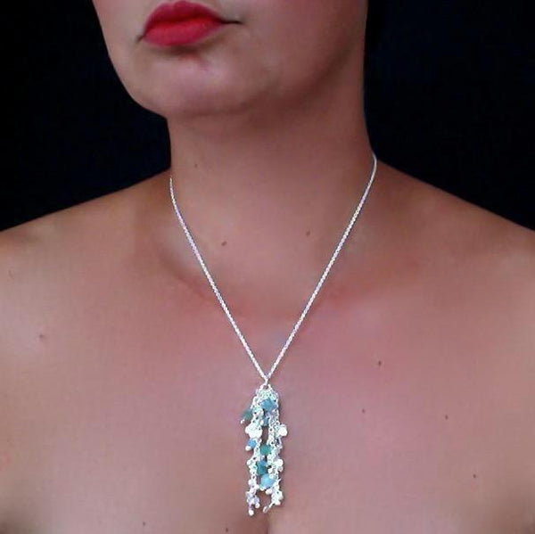 Adorn Pendant with amazonite, apatite and aventurine, satin silver by Fiona DeMarco