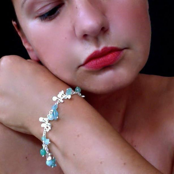 Adorn Bracelet with amazonite, apatite and aventurine, satin silver by Fiona DeMarco