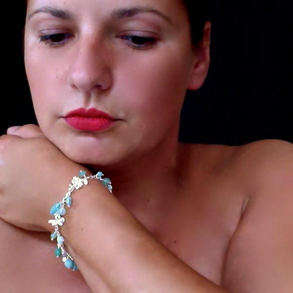 Adorn Bracelet with amazonite, apatite and aventurine, satin silver by Fiona DeMarco