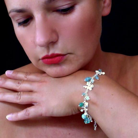 Adorn Bracelet with amazonite, apatite and aventurine, satin silver by Fiona DeMarco
