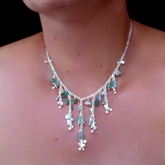 Adorn semi graduated Necklace with amazonite, apatite and aventurine, satin silver by Fiona DeMarco
