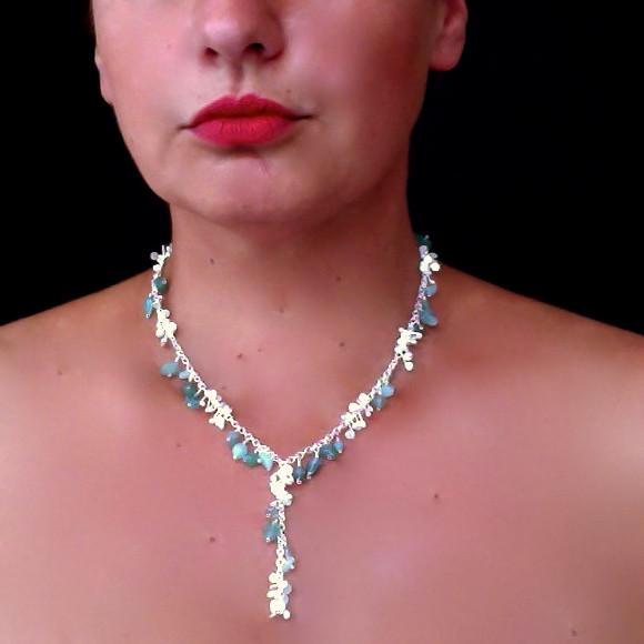 Adorn lariat Necklace with Amazonite Apatite Aventurine satin Silv Fiona DeMarco British Contemporary Designer Jewellery