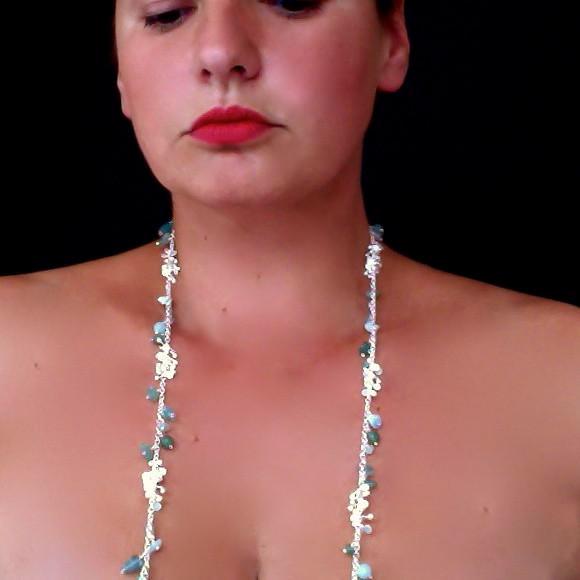 Adorn long Necklace with amazonite, apatite and aventurine, satin silver by Fiona DeMarco