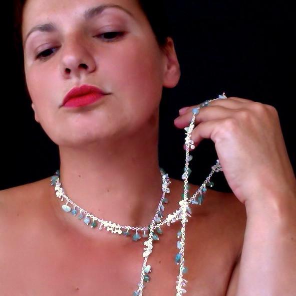 Adorn long Necklace with amazonite, apatite and aventurine, satin silver by Fiona DeMarco