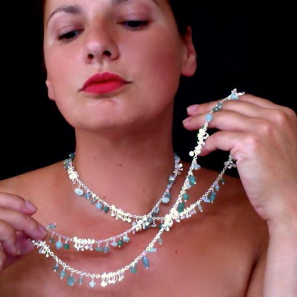 Adorn long Necklace with amazonite, apatite and aventurine, satin silver by Fiona DeMarco