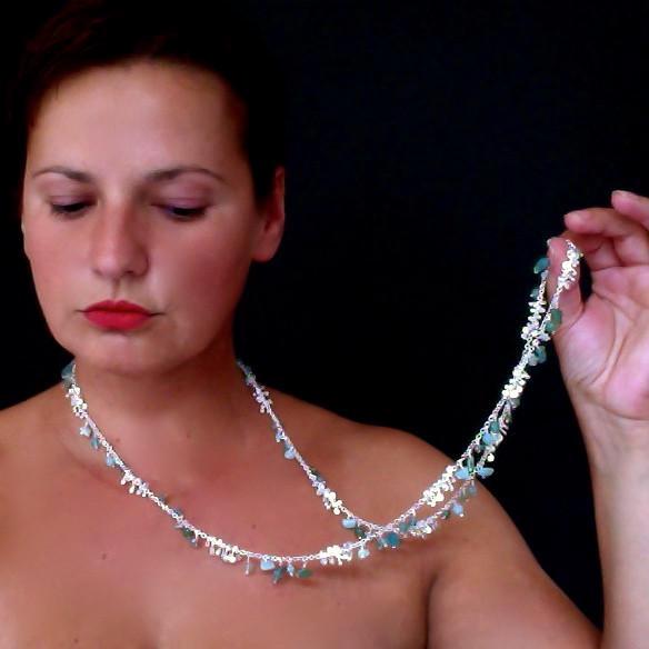 Adorn long Necklace with amazonite, apatite and aventurine, satin silver by Fiona DeMarco