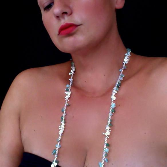 Adorn long Necklace with amazonite, apatite and aventurine, satin silver by Fiona DeMarco