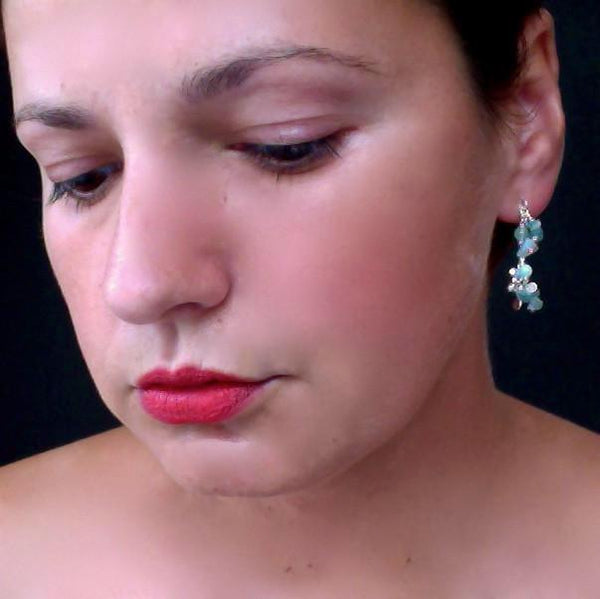 Adorn stud Earrings with amazonite, apatite and aventurine, polished silver by Fiona DeMarco 