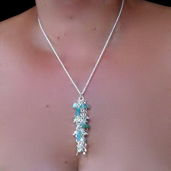 Adorn Pendant with amazonite, apatite and aventurine, polished silver by Fiona DeMarco