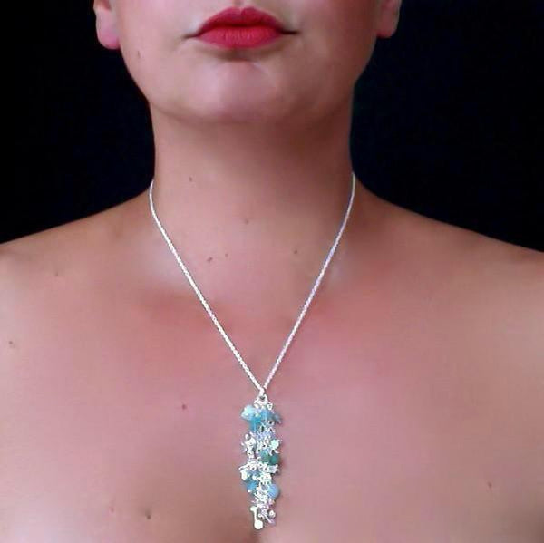Adorn Pendant with amazonite, apatite and aventurine, polished silver by Fiona DeMarco