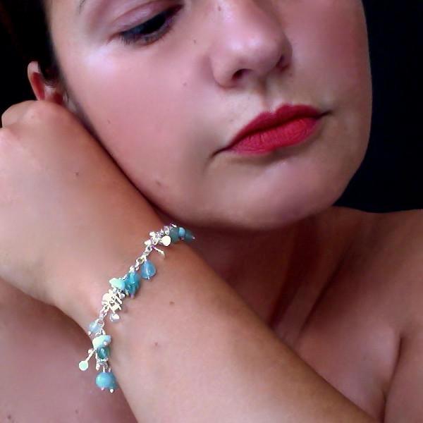 Adorn Bracelet with amazonite, apatite and aventurine, polished silver by Fiona DeMarco