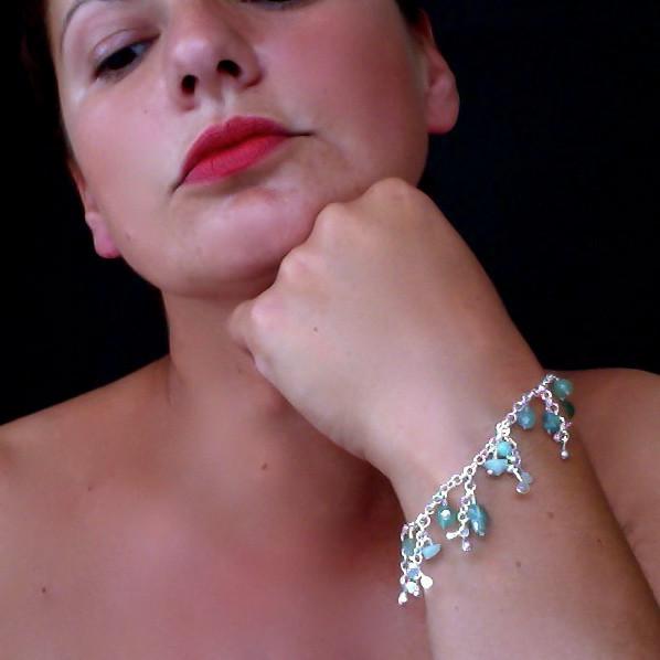 Adorn charm Bracelet with amazonite, apatite and aventurine, polished silver by Fiona DeMarco