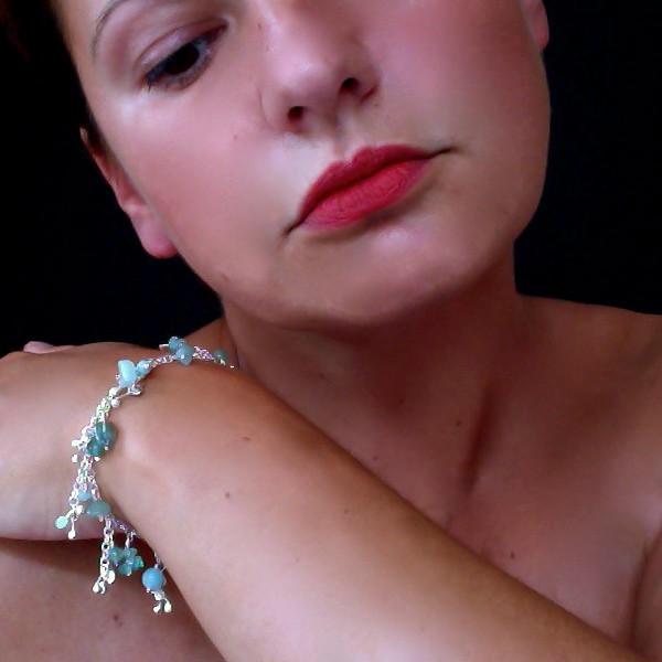 Adorn charm Bracelet with amazonite, apatite and aventurine, polished silver by Fiona DeMarco