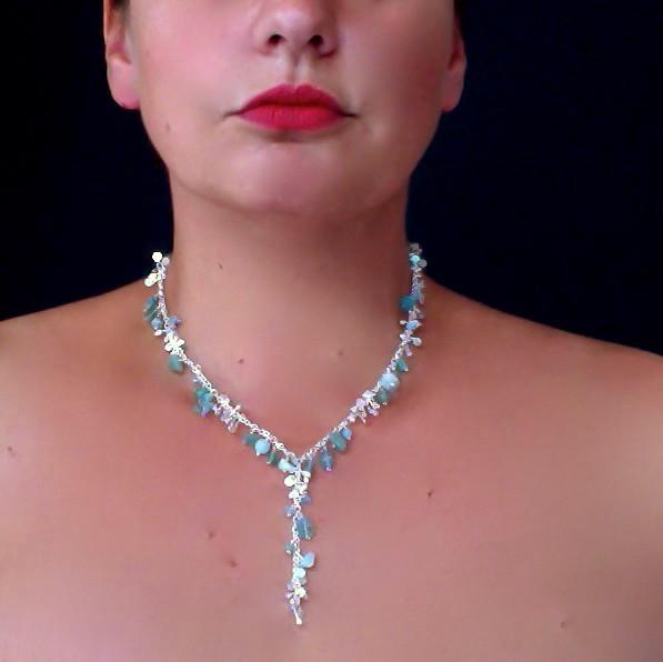 Adorn lariat Necklace with amazonite, apatite and aventurine, polished silver by Fiona DeMarco