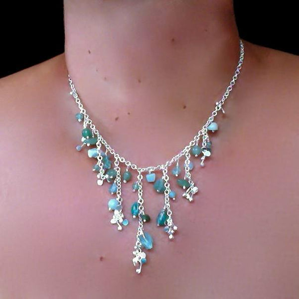 Adorn semi graduated Necklace with amazonite, apatite and aventurine, polished silver by Fiona DeMarco