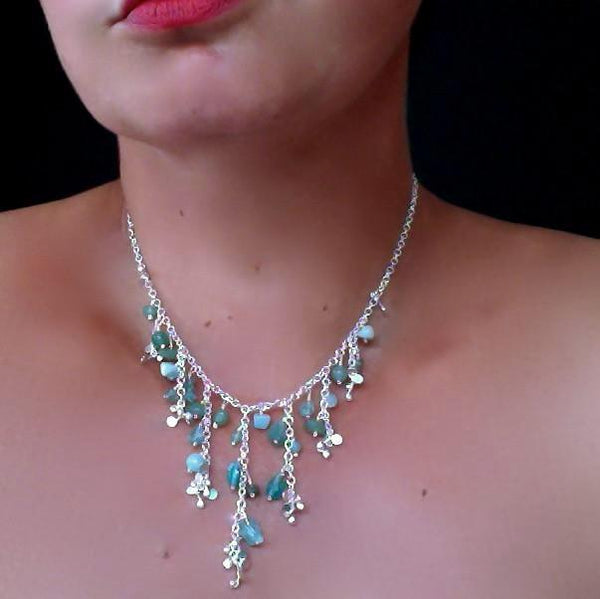 Adorn semi graduated Necklace with amazonite, apatite and aventurine, polished silver by Fiona DeMarco