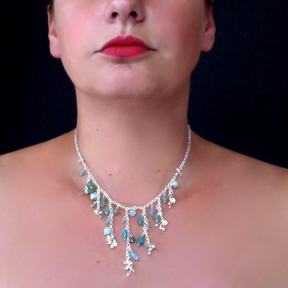 Adorn semi graduated Necklace with amazonite, apatite and aventurine, polished silver by Fiona DeMarco