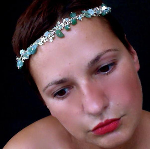 Adorn long Necklace with amazonite, apatite and aventurine, polished silver by Fiona DeMarco