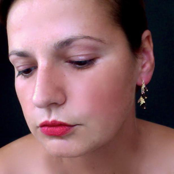 Adorn Precious stud Earrings with smoky quartz, 18ct yellow gold satin by Fiona DeMarco