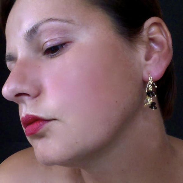 Adorn Precious stud Earrings with smoky quartz, 18ct yellow gold satin by Fiona DeMarco