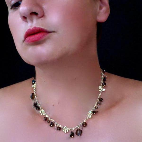 Adorn Precious Necklace with smoky quartz, 18ct yellow gold satin by Fiona DeMarco