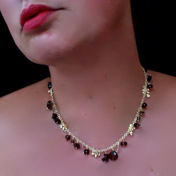 Adorn Precious Necklace with smoky quartz, 18ct yellow gold satin by Fiona DeMarco