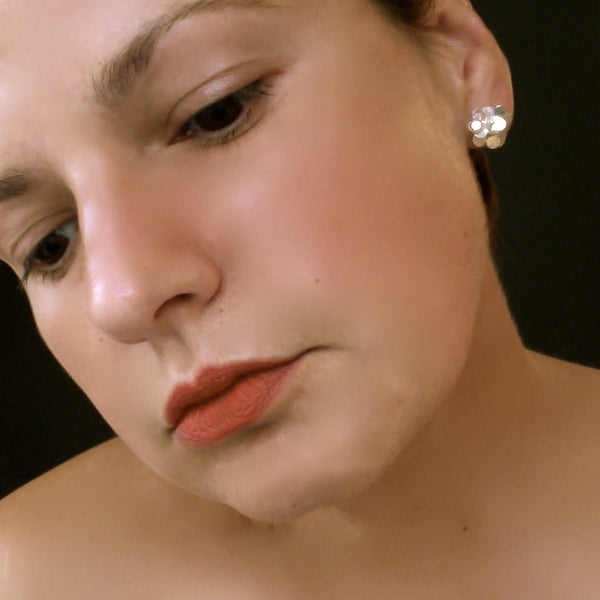 Symphony stud Earrings, polished silver by Fiona DeMarco