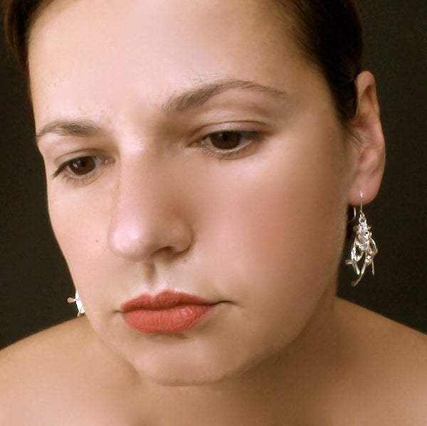 Contour Cluster dangling Earrings, polished silver by Fiona DeMarco