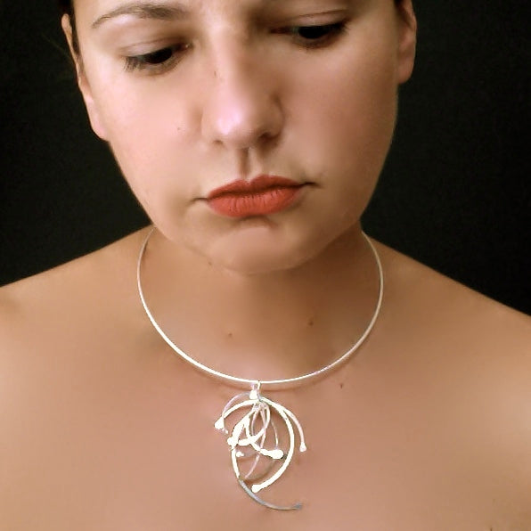 Contour Cluster Necklet, polished silver by Fiona DeMarco