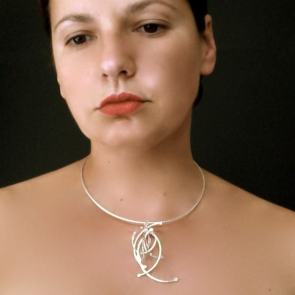 Contour Cluster Necklet, polished silver by Fiona DeMarco