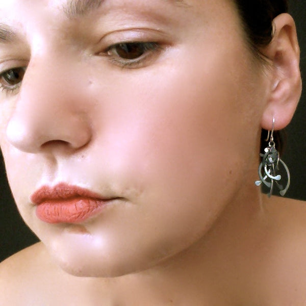 Contour Cluster dangling Earrings, oxidised silver by Fiona DeMarco