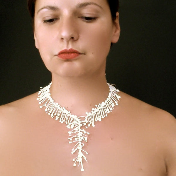 Signature lariat Necklace, satin silver by Fiona DeMarco