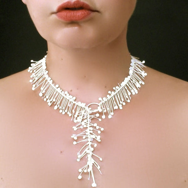 Signature lariat Necklace, satin silver by Fiona DeMarco