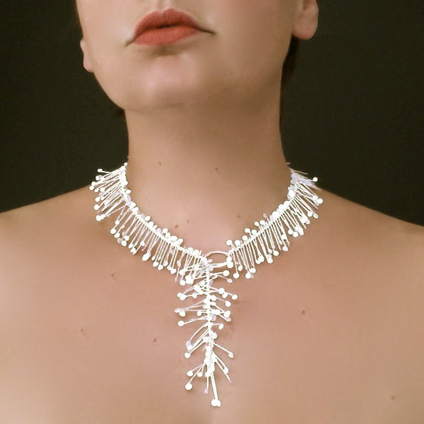 Signature lariat Necklace, satin silver by Fiona DeMarco