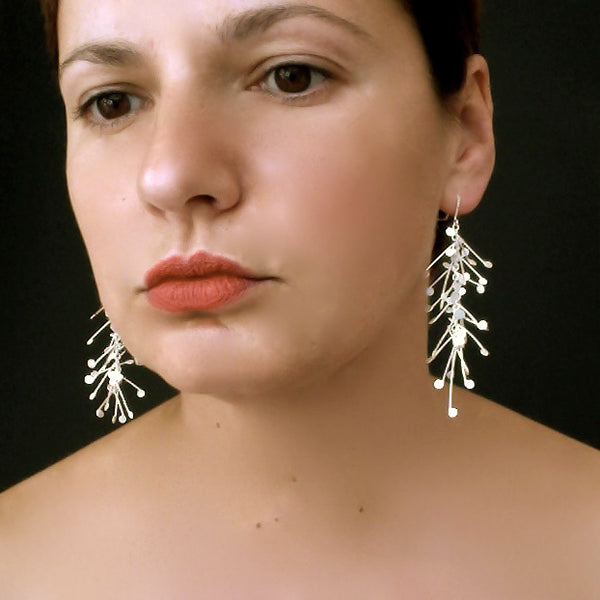 Signature dangling Earrings, satin silver by Fiona DeMarco