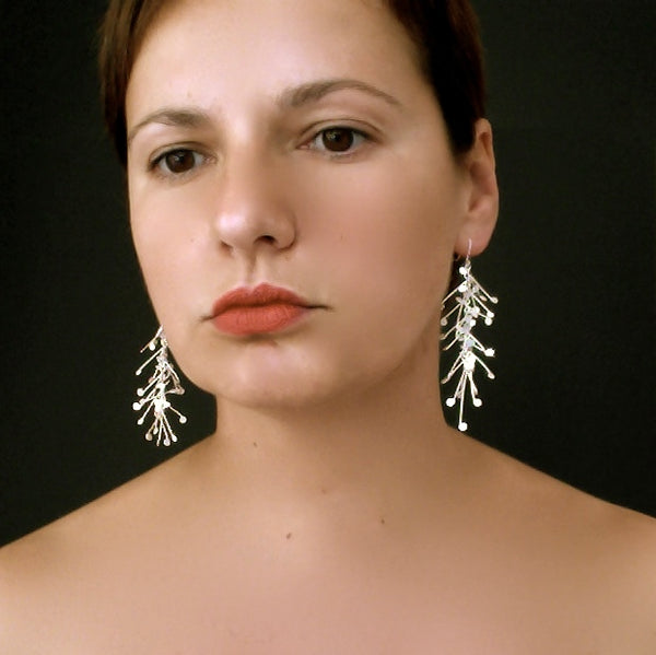 Signature dangling Earrings, satin silver by Fiona DeMarco