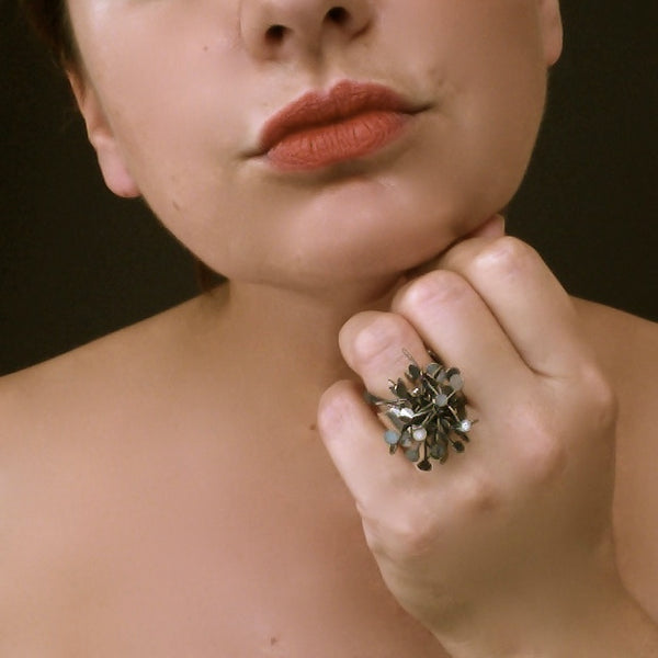 Signature Cluster wide Ring, oxidised silver by Fiona DeMarco