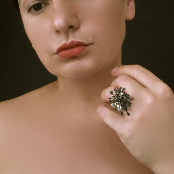 Signature Cluster wide Ring, oxidised silver by Fiona DeMarco