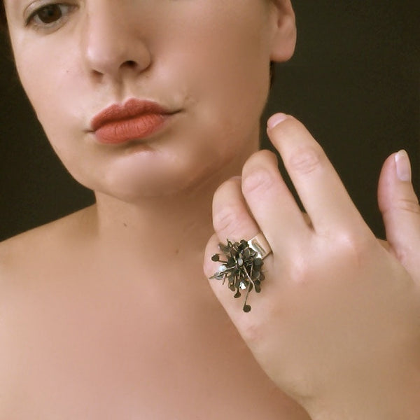 Signature Cluster wide Ring, oxidised silver by Fiona DeMarco