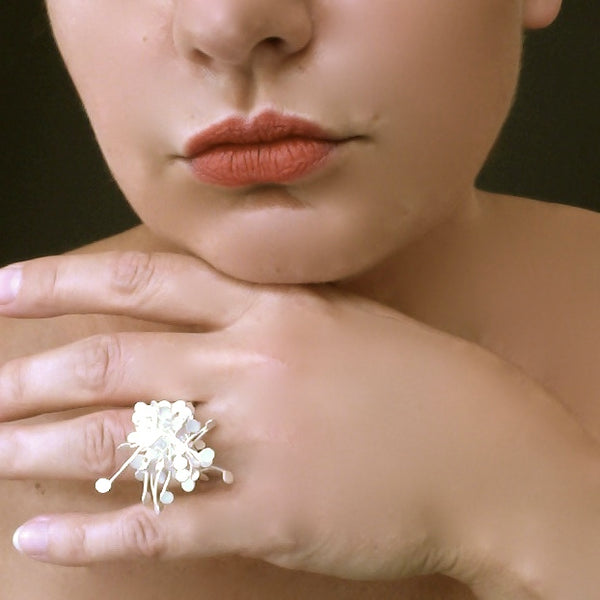 Signature cluster wide Ring, satin silver by Fiona DeMarco