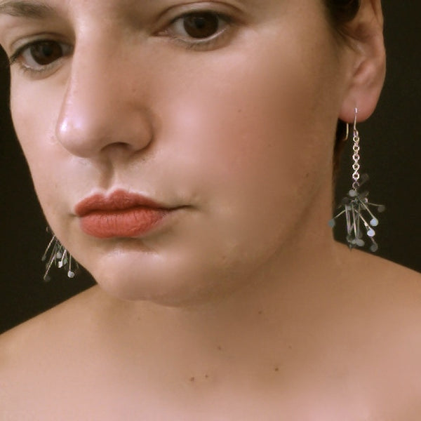 Signature Cluster dangling Earrings, oxidised silver by Fiona DeMarco